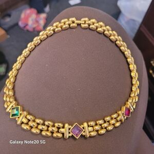 Elegant Gold Necklace with Multicolor Gemstones